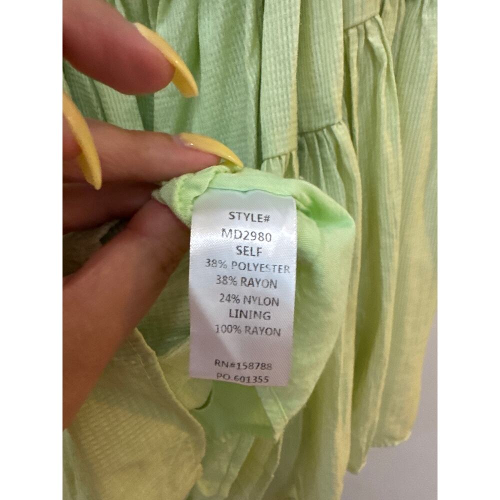 Mable Cottagecore Milkmaid Ruffle Mini Dress Open Back with Bow Size Med Green - Picture 5 of 5